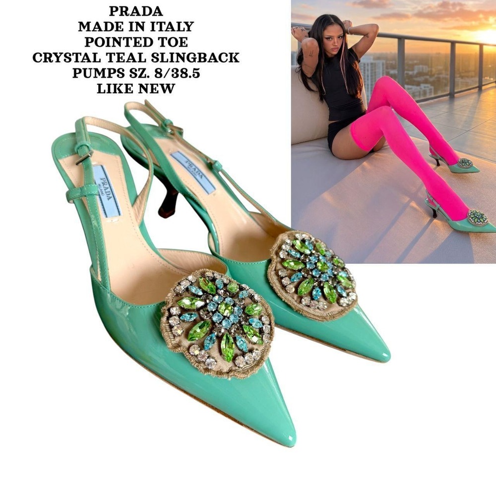 Y2K VINTAGE PRADA ARCHIVAL CRYSTAL SLINGBACK PUMPS 8-8.5 EUC